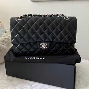 Chanel Lambskin Quilted Medium Double Flap Black Silver Hardware